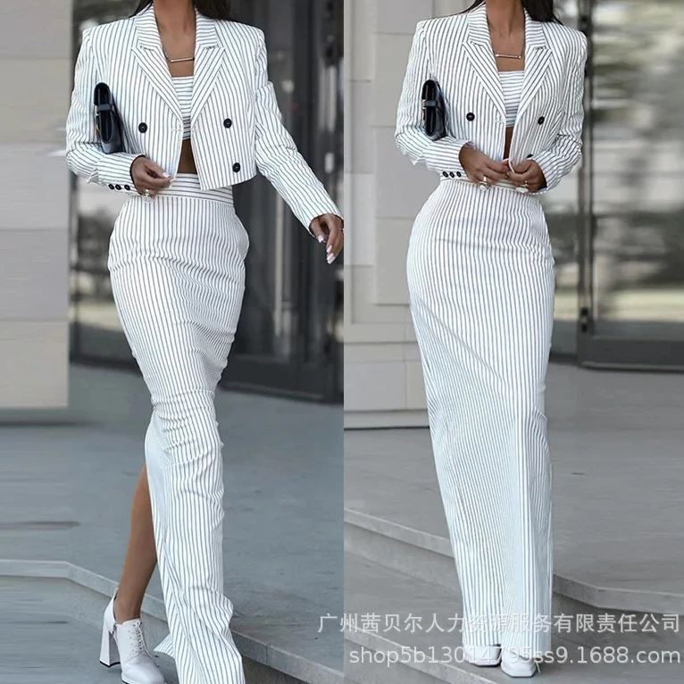 Pencil Skirt Midi - Çizgili Blazer ceket & yarık etek