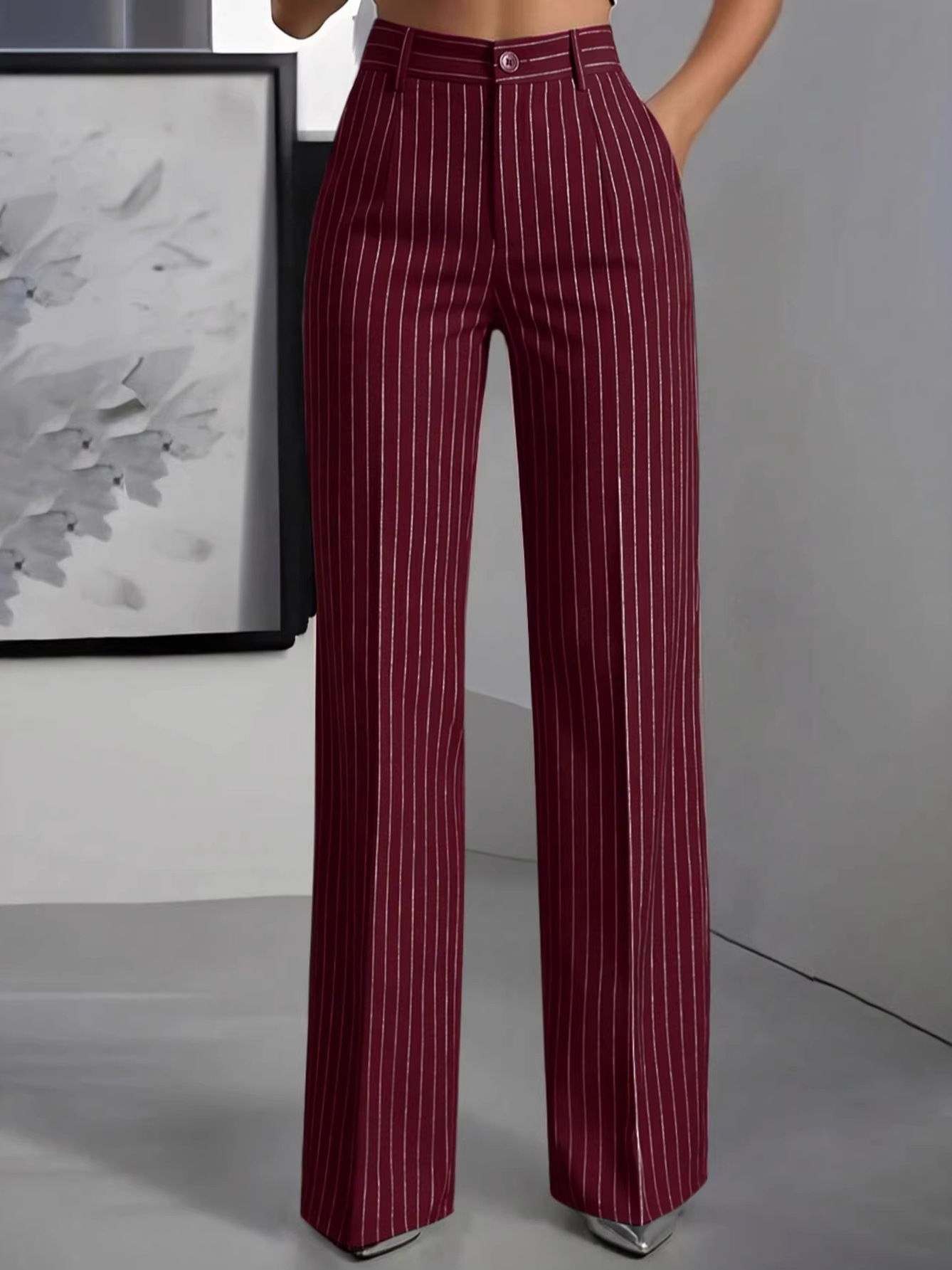 Formal Attire Woman - Şık Yüksek Bel Düz Paça Takım