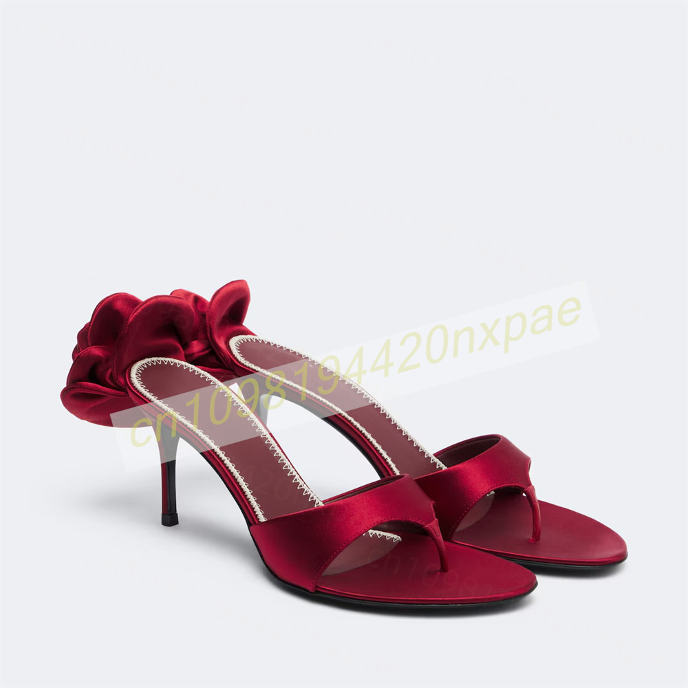 Women Formal Wear For Wedding - Kadın Kırmızı Saten Parmak Arası Mule