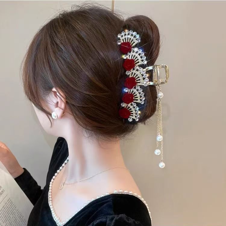 Large Women'S Formal Wear - Kadınlar için Vintage Kırmızı Çiçekli Taşlı